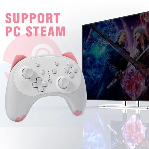Vista 6 de IINE Cat Controller for Nintendo Switch Cute Wireless Pro ControllerKawaii Game AccessoriesWhite