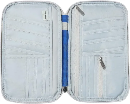 Vista 3 de Etercycle Fundas de pasaporte con bloqueo RFID, cartera de viaje familiar para parejas, mujeres y hombres, Azul, Moderno