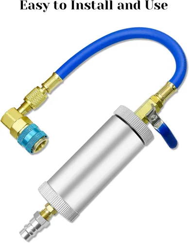 Vista 6 de Inyector de aceite y tinte para aire acondicionado R134A, kit de inyector de aceite para compresor con acoplador rápido de 2 OZ, herramienta HVAC