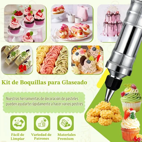 Vista 3 de Suuker Juego de jeringas para decoración de postres, kit de tuberías de glaseado de acero inoxidable, herramientas de decoración de pasteles con 6