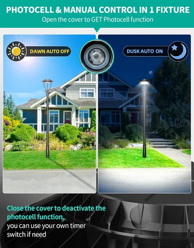 Vista 4 de Luz LED para poste superior con certificación ETL de 60 W, 48 W, 36 W, ajustable, 3 CCT, luces de poste para exteriores ajustables con fotocélula