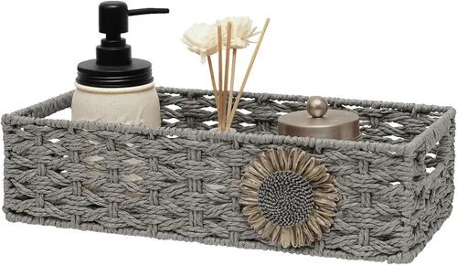 Vista 8 de Cesta de papel higiénico para organizador de baño con tapa de tanque - Verde