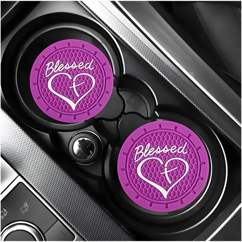 Vista 28 de KVAEY 2 PCS Posavasos para Portavasos de Coche, 2.76 Pulgadas Alfombrillas Antideslizantes para Bebidas del Vehículo con Linda Cruz Bendita
