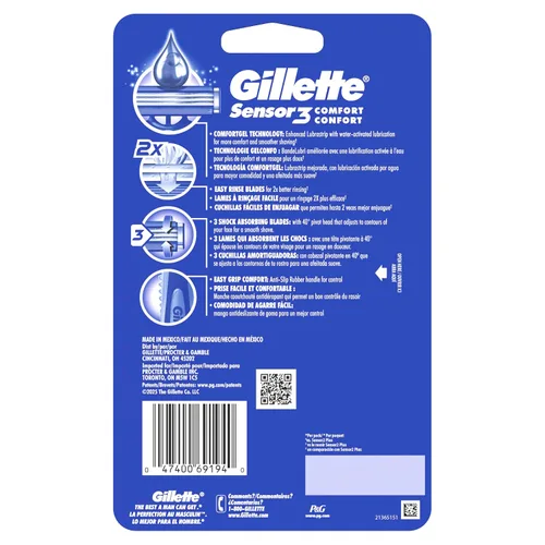 Vista 3 de Maquinillas de afeitar desechables Gillette Sensor3 Comfort para hombres, 12