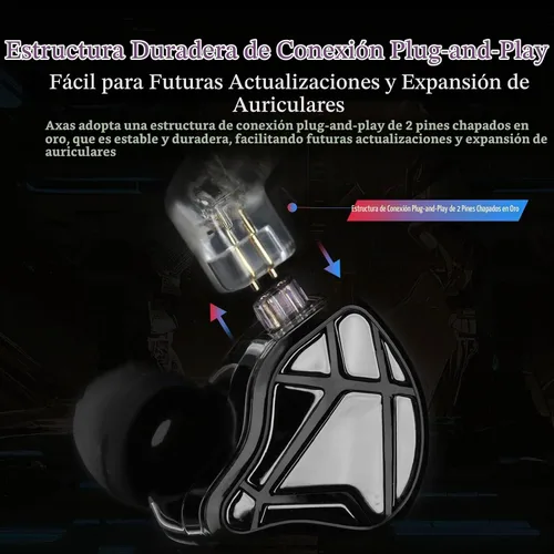 Vista 7 de KZ Axas - Auriculares USB-C para juegos con micrófono, FPS IEM, 4 modos DSP Negro