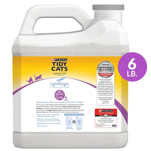 Vista 2 de Purina Tidy Cats Arena para gatos liviana, bajo polvo, aglomerante, LightWeight Glade Clean Blossoms arena para múltiples gatos - envase de 6 lb