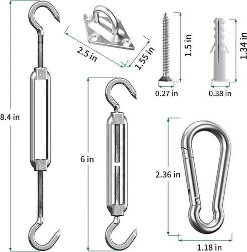 Vista 3 de Kit de accesorios para toldo de 6 pulgadas, juego de 84 piezas de accesorios de montaje de vela de acero inoxidable con 48 pies (12 pies x 4) cables