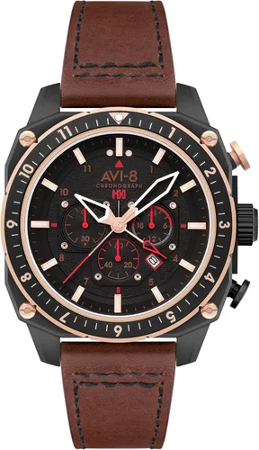 Vista 46 de AVI-8 Hawker Hunter AV-4100 - Reloj de cuarzo japonés para hombre con esfera de 1.693 in con correa de cuero