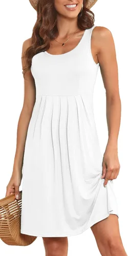 Vista 3 de Akihoo - Vestido de verano para mujer, casual, sin mangas, plisado, liso, corte midi, talla S a 3XL