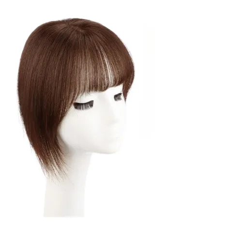 Vista 7 de Peluca de cabello sintético lacio y corto de 10 pulgadas con flequillo para mujer, cabello fino (negro)