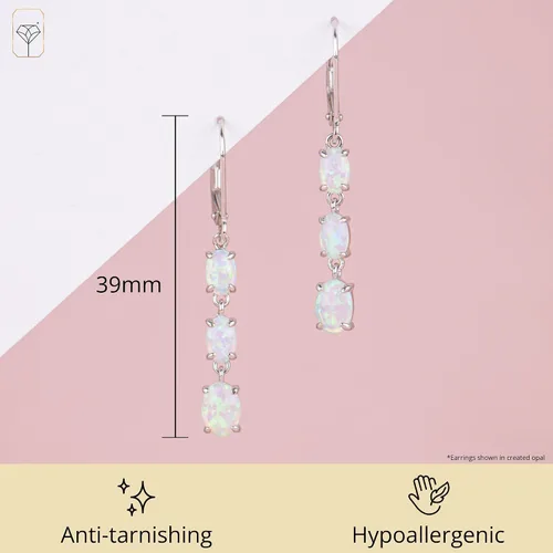 Vista 3 de 925 Sterling Silver Gemstone Oval Dangle Earrings for Women with Leverbacks and 1.5 inch Birthstones by MAX + STONE