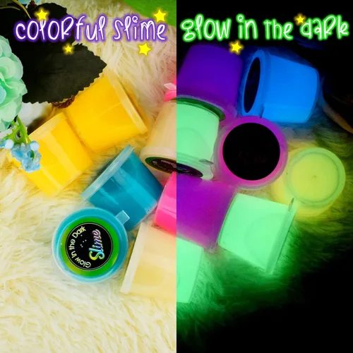 Vista 4 de Paquete de 12 kits de slime de galaxia que brilla en la oscuridad, recuerdos de fiesta para niñas y niños, juguete de alivio del estrés para bolsas
