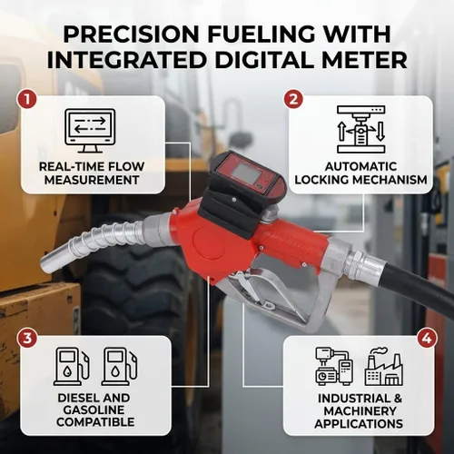 Vista 3 de Fafeicy Boquilla de combustible automática, aleación de aluminio, modelo K28, con medidor digital, apagado automático, bloqueo de 3 posiciones