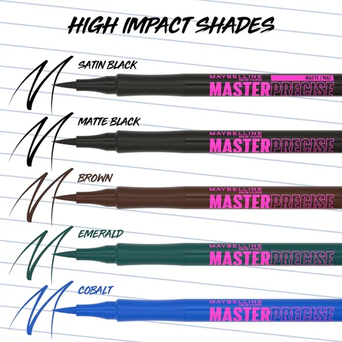 Vista 6 de Maybelline Eyestudio Master Precise All Day - Delineador líquido impermeable para todo el día, negro, 2 unidades (el embalaje puede variar)