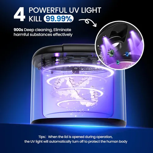 Vista 3 de Limpiador ultrasónico de retenedores, máquina limpiadora de retenedores de 45 kHz con temporizador digital de 4 modos, limpiador de dentaduras