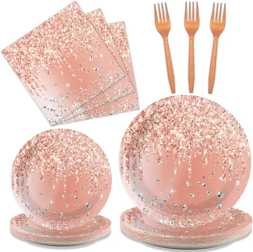 Vista 11 de Tevxj Juego de vajilla de 96 piezas para fiesta mexicana de feliz cumpleaños, platos de postre desechables, platos de fiesta, servilletas, tenedores