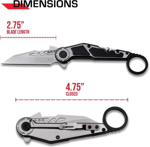 Vista 2 de Tac-Force Cuchillo de bolsillo plegable - Hoja de acero inoxidable Bead Blast, mango de aluminio plateado con incrustaciones de goma negra, cortador