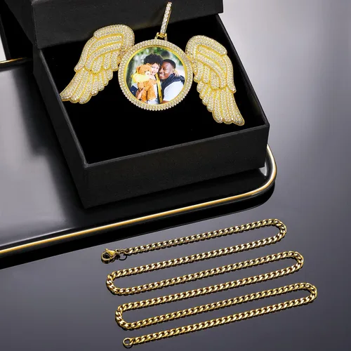 Vista 6 de Gugots Collar de plata de ley 925 con foto personalizada colgante de foto personalizado oro helado plata y memoria cadenas de imagen personalizadas