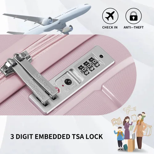 Vista 3 de Joyway maleta de equipaje, Rosado, Equipaje Spinner Ruedas Hardside Equipaje 8pcs Set Ligero Pp Durable Equipaje Con Tsa Lock..