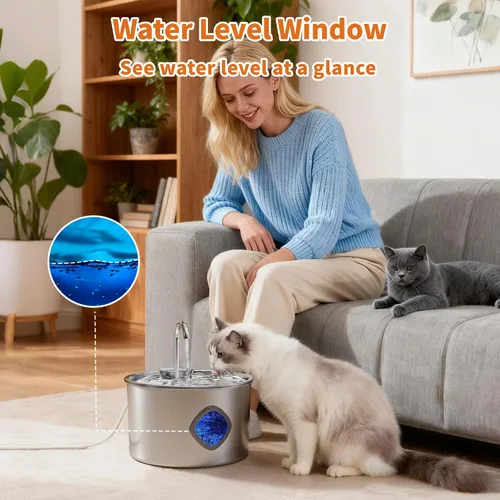 Vista 4 de Fuente de agua para gatos de acero inoxidable: fuente para gatos de 108 oz/3.2 L para beber - Fuentes de agua para mascotas para gatos en interiores