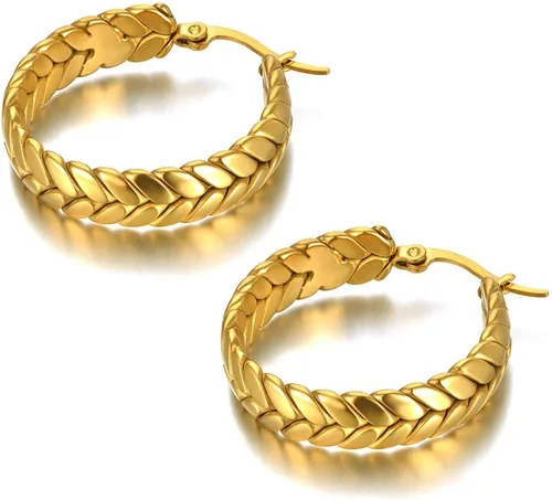 Vista 3 de Aretes geométricos negros para mujer, de acero inoxidable, hipoalergénicos, hechos a mano, aretes colgantes de oro rosa, gruesos y delicados aretes