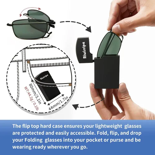 Vista 5 de Gafas plegables bloqueo de luz azul visión nocturna gafas de sol unisex con funda portátil