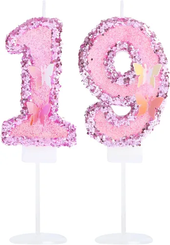 Vista 13 de Decoración de vela 3D con diseño de mariposa rosa número 10
