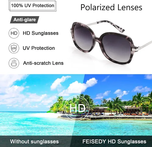 Vista 7 de FEISEDY Gafas de sol polarizadas elegantes clásicas para mujer, gafas de sol cuadradas anchas B2683