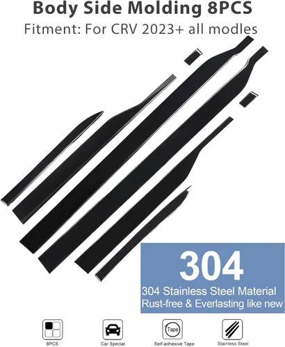 Vista 3 de Para Honda CRV 2023 2024 2025 2026 moldura lateral del cuerpo, cubierta protectora de puerta, parachoques trasero trasero esquina premium 304 Negro