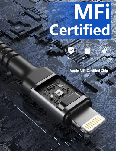 Vista 3 de Cable de carga corto para iPhone de 1 pie, paquete de 2 cables Lightning USB con certificación MFi de Apple, cable de carga para iPhone, cable