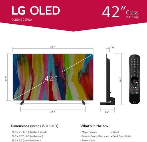 Vista 3 de LG serie C2 televisor inteligente OLED evo de 42 pulgadas OLED42C2PUA, 2022 - TV 4K con AI, Alexa integrado