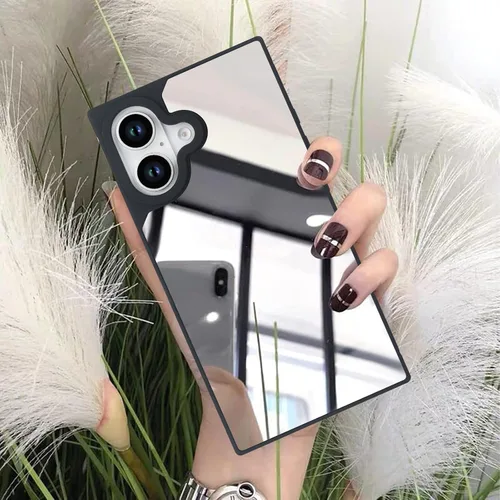 Vista 8 de LUVI Funda rectangular compatible con iPhone 14 para mujer, maquillaje, bonito diseño de espejo de cristal brillante de lujo con parachoques