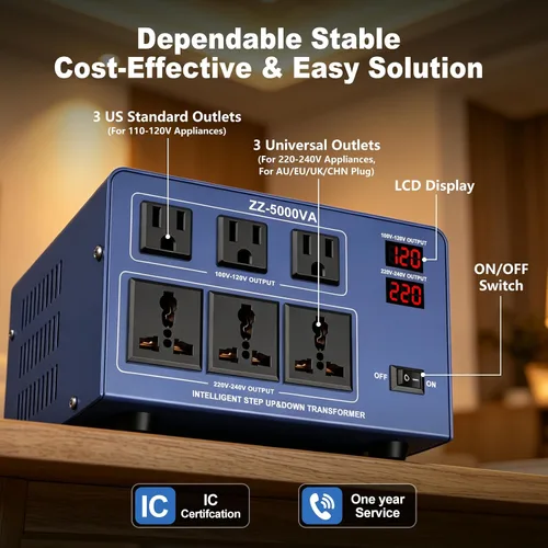 Vista 3 de Transformador Automático Convertidor de Voltaje de 5000W, Transformador Convertidor de Potencia de Alta Resistencia con Paso Hacia Arriba/Hacia