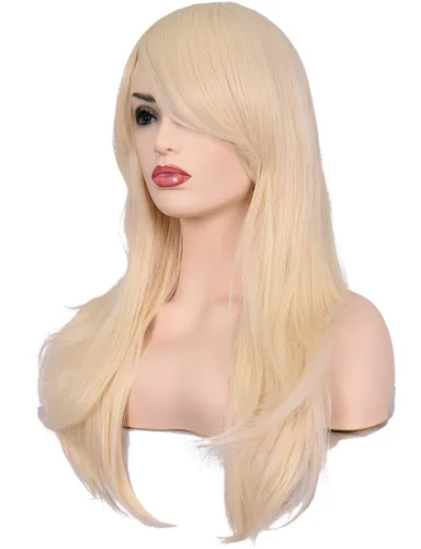 Vista 2 de Morvally - Peluca de cabello sintético lacio y ondulado con flequillo, 23 pulgadas de largo, resistente al calor, para Cosplay, disfraz de Halloween