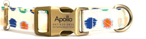Vista 10 de Collar de perro personalizado con nombre y número de teléfono grabado, collar ajustable personalizado para cachorros, collar de algodón orgánico