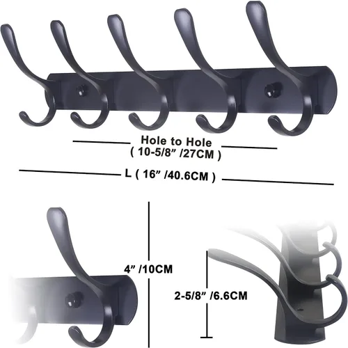 Vista 6 de SKOLOO Perchero de pared moderno, perchero de pared de metal con 5 ganchos, resistente riel de pared para colgar abrigos, chaquetas, ropa, Negro