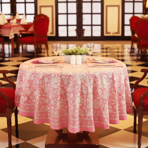 Vista 5 de Labhanshi Jaipur - Mantel redondo de algodón floral con estampado de bloques indios, 60 pulgadas, 4 plazas, mantel de cocina y comedor para el día