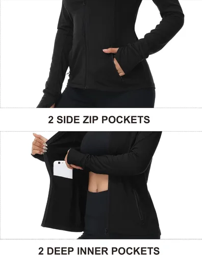 Vista 6 de COZZYON Womens Athletic Full Zip Lightweight Yoga Workout Track Sports Zip Up Jacket with Thumb Holes