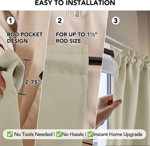 Vista 3 de Deconovo Cortinas opacas, aislamiento térmico, dobladillo para barra, reducción de ruido, certificado Oeko-TEX, cortinas de oscurecimiento