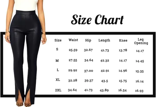 Vista 5 de Pantalones de piel sintética para mujer, cintura alta, costura frontal, dobladillo dividido, pantalones de piel sintética