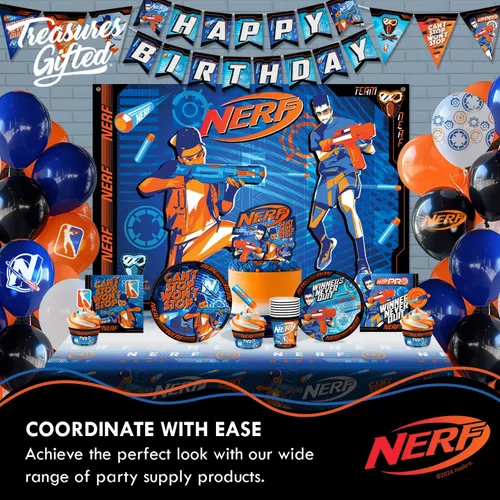 Vista 9 de Treasures Gifted Suministros para fiestas Nerf con licencia oficial – Sirve a 16 invitados – Juego clásico de vajilla – Decoraciones de fiesta