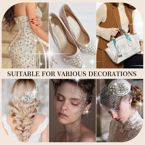 Vista 7 de 48 piezas de diamantes de imitación para coser, diamantes de imitación de cristal de formas mixtas con parte trasera plana, para coser en gemas