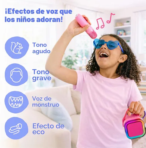 Vista 6 de Move2Play, Mini máquina de karaoke para niños Más de 20 canciones integradas Altavoz Bluetooth con micrófonos Efectos de voz Juguete musical
