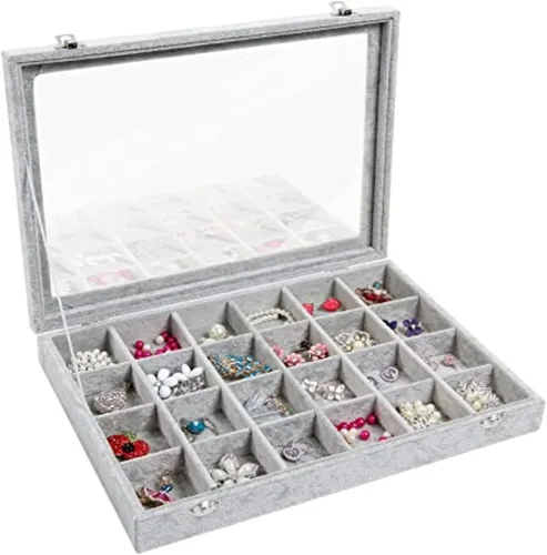 Vista 8 de Bandeja organizadora de brazaletes y joyas, tapa transparente, terciopelo negro, para organizar y ordenar brazaletes, pulseras y relojes, anillos
