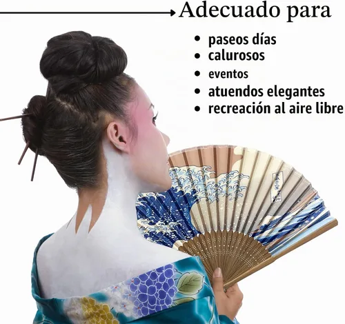 Vista 4 de Ventilador de mano plegable para mujer, de madera, plegable, de bambú, para mujer, accesorios de seda de papel plegable para bodas, decoración china