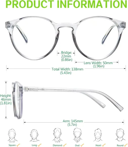 Vista 3 de K KENZHOU Blue Light Blocking Glasses Women Round Rim Frame Eyeglasses