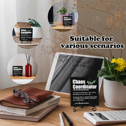 Vista 3 de Cartel de madera de Coordinador del Caos de 5 pulgadas con soporte de metal, definición del coordinador del caos, placa de madera para regalos