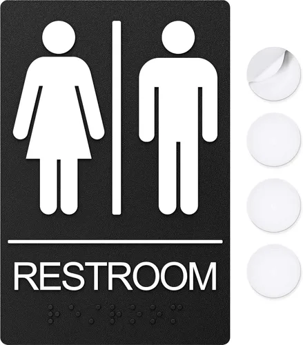 Vista 14 de Letreros de baño, letrero de baño para negocios, para hombres y mujeres, 9 x 6 pulgadas, cumple con la ADA con Braille, adhesivos fuertes de doble