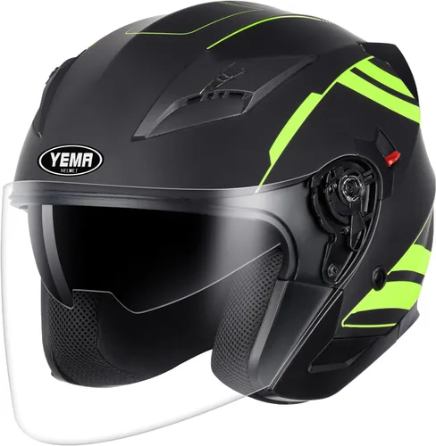 Vista 7 de YEMA Open Face Motorcycle Helmets, DOT Approved 3/4 Moped Helmet Dual Visor Quick Release Buckle, Helmets for Adults Motorcycle Men Women Helmets