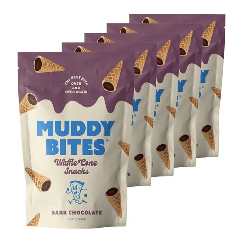Vista 4 de Muddy Bites Bocadillos de gofre, tamaño bocado, rellenos de chocolate, para aperitivos o postres, cobertura de helado, hechos con azúcar de caña